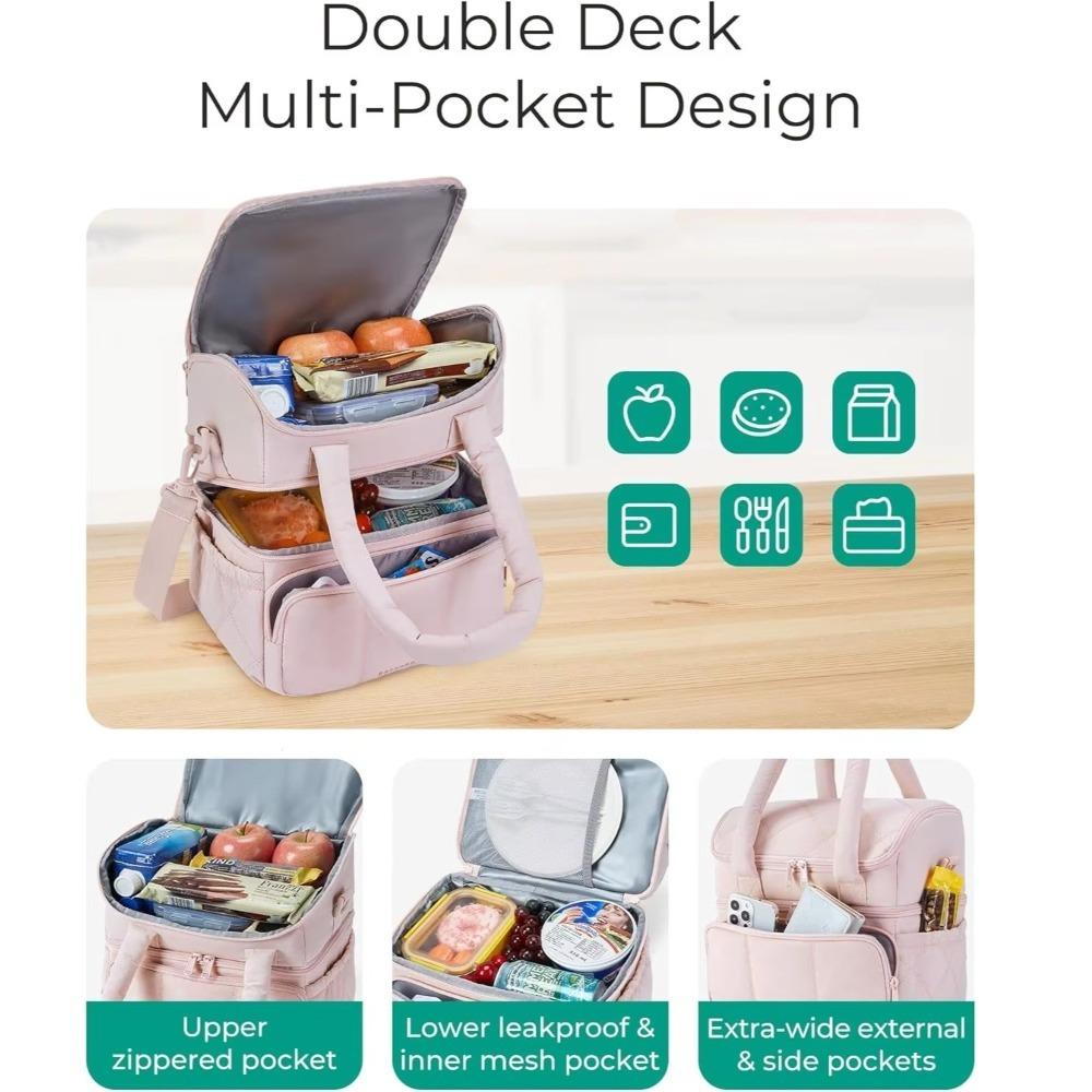 Insulated Lunch Box Double Deck Puffer Tote Easy to Use Lunch Bag Outdoor