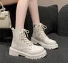 Fashion Platform Women's Ankle Boots Autumn Winter 2024 Black White Thick Bottom Motorcycle Botas Pu Leather Non-Slip Boots Women