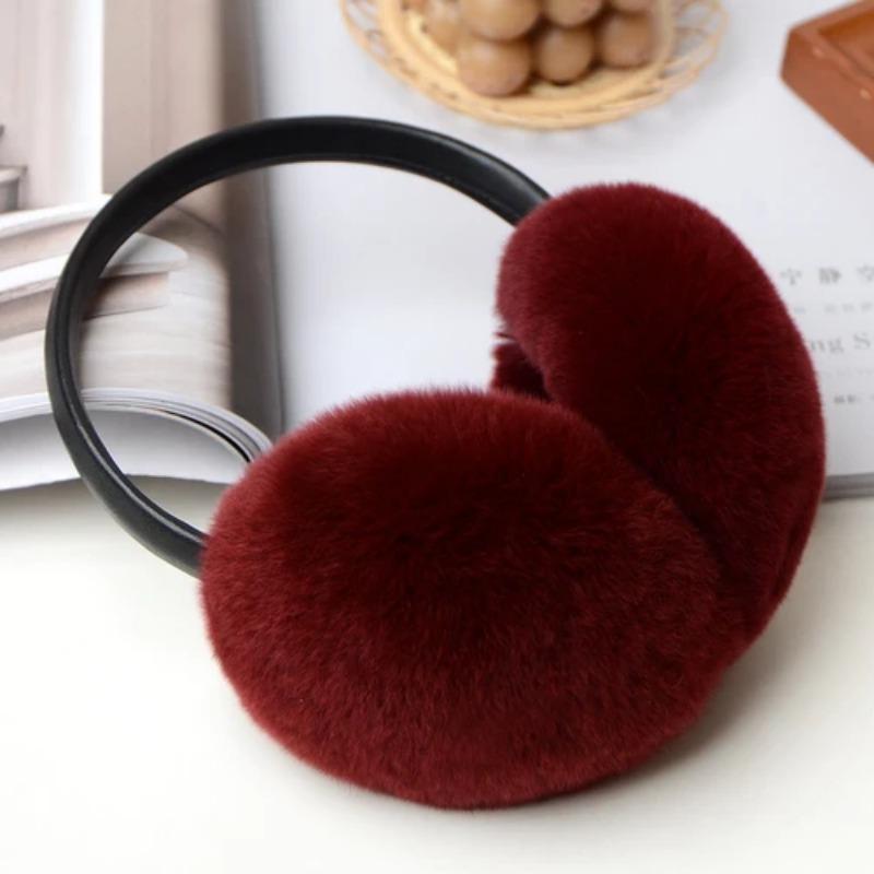 Rex Rabbit Fur Earmuffs for Women's Autumn and Winter Warmth Earmuffs and Ear Wraps Simple and Genuine Fur Ear Cover Ear Warmth