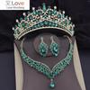 Green Crystal Crown Wedding Necklace Earring Sets Luxury Bridal Jewelry Sets for Women Prom Tiaras Bride Dubai Jewelry Sets