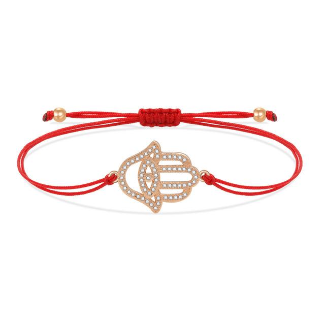 Хорошее качество Хамса браслет с подвесками на руку для женщин, новая мода, кубические циркониевые камни, позолоченная медь, красная нить, ювелирные изделия