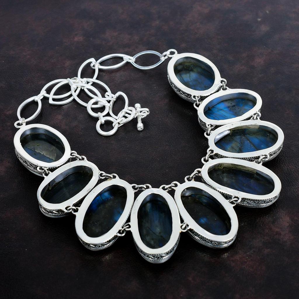 Ожерелье из лабрадорита, драгоценный камень, винтажное ожерелье, ожерелье из стерлингового серебра 925 пробы, регулируемое ожерелье из цепочки, старинные ювелирные изделия ручной работы, подарок для жены