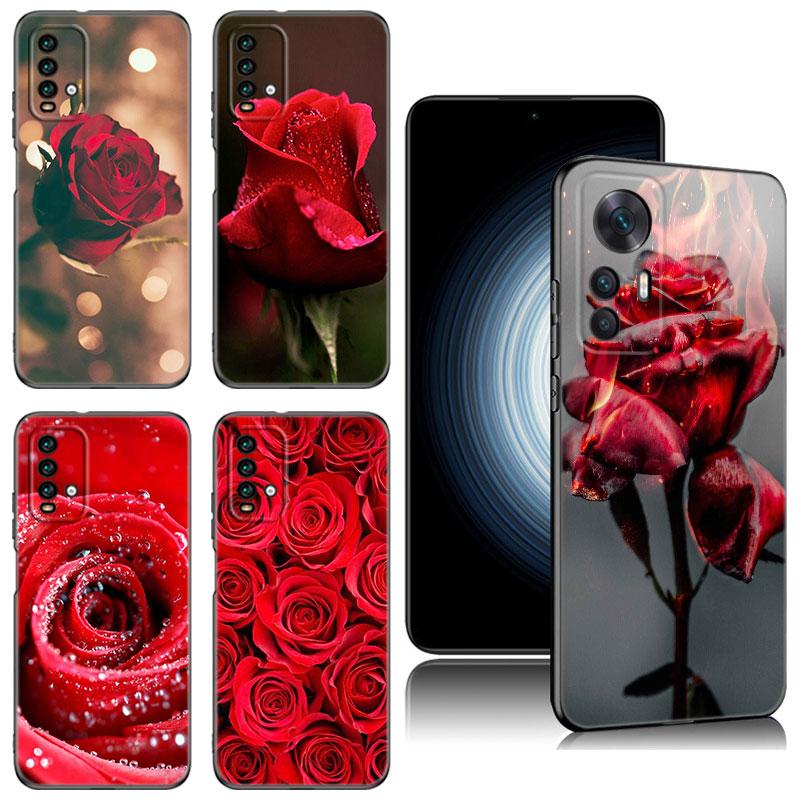 Bright Red Roses Flowers Black Case For Xiaomi Redmi 11 Prime 11A 12C 13C A1 A2 Plus A3 12 4G 10 13R 5G 9A 10A 9C 10C 9i 12R