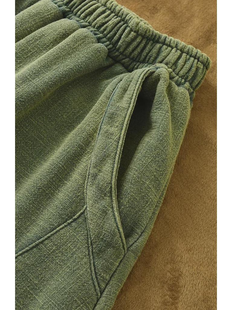 Шаровары из утолщенного бархата рами и хлопкового льна - Весна 25 Женские брюки для медитации