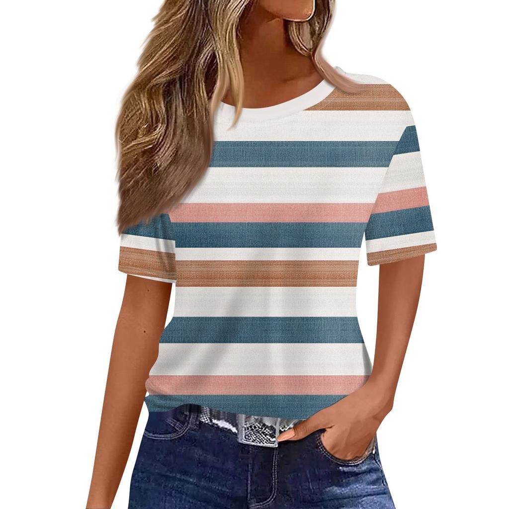 Women's Fashionable Casual Short Sleeve Print Round Neck Pullover Top