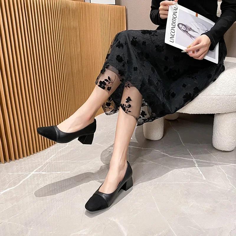 Women's High Heels Luxury Designer Shoes French Autumn New Slip On Casual Office Work Loafer Pumps Zapatillas Mujer 2024