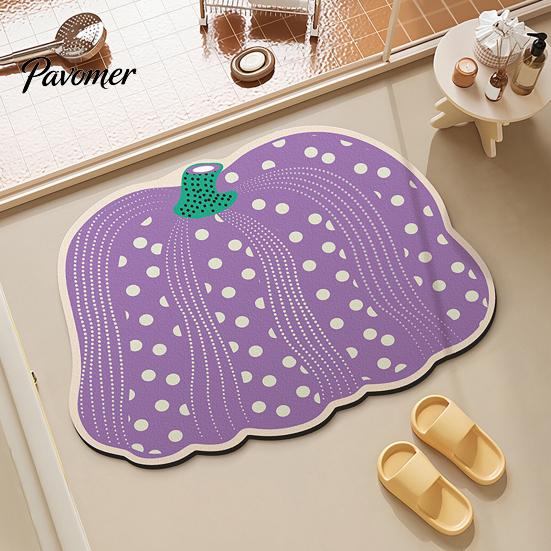 Dirt Resistant Floor Pad Pumpkin Bath Mat, Absorbent Diatomaceous Earth Bathroom Rug, Non-slip Polka Water Shower Rug Dot for Front Door Kitchen