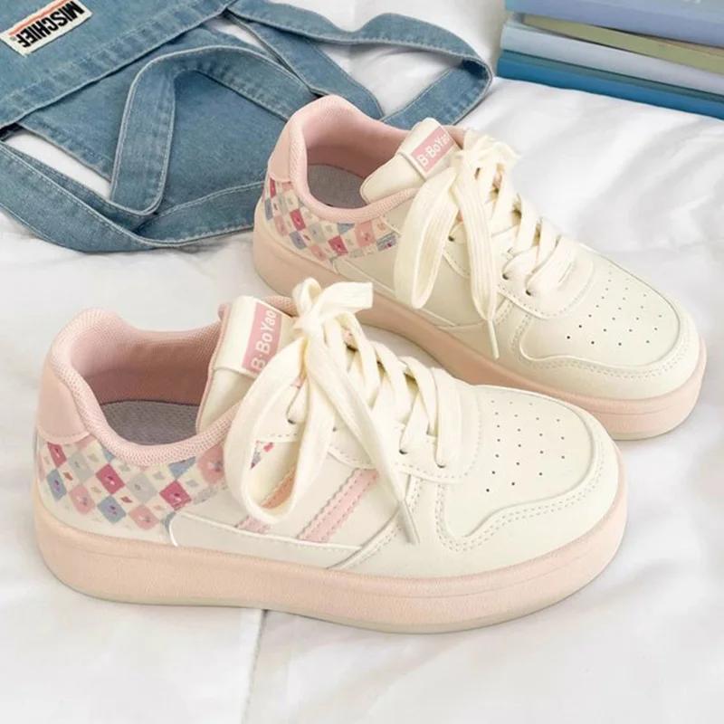 Модные женские кроссовки Осень Разноцветная клетка Женская обувь Дышащие на шнуровке Спортивная обувь Женские Удобные мягкие Беговые Повседневные туфли