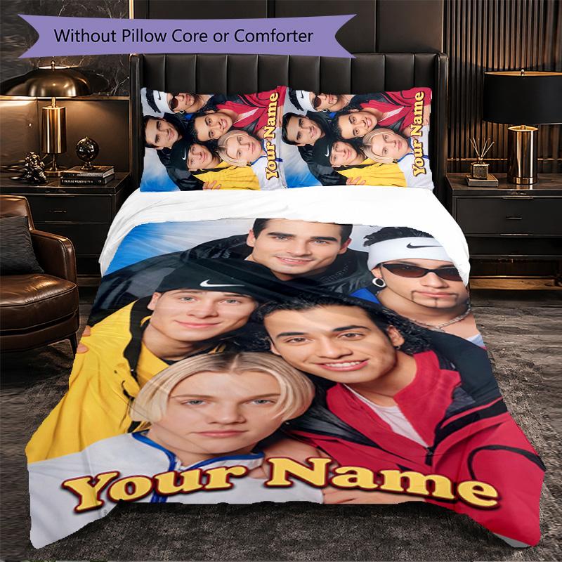 Backstreet Boys Customized Name Text Bedding Set, 1 Duvet Cover & 2 Pillowcases Personalized Bedroom Gift
