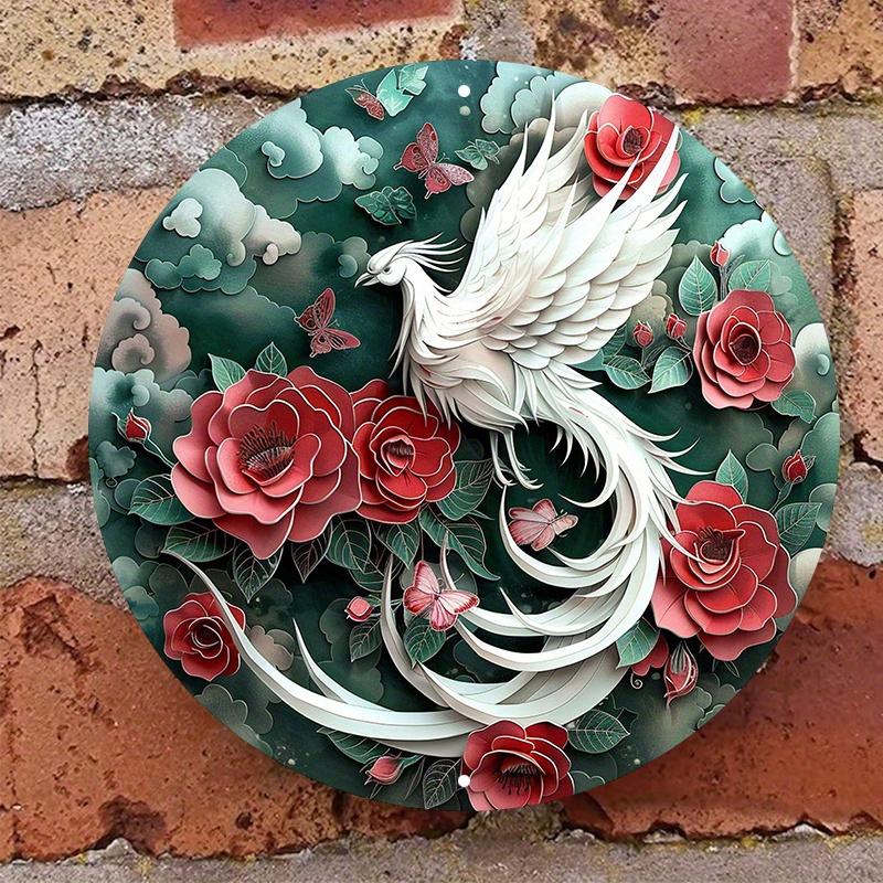 Элегантный деревянный настенный знак Phoenix, круглый, антиграффити, устойчивый к погодным условиям, настенное искусство, домашний декор, 8x8 дюймов, 1 шт.