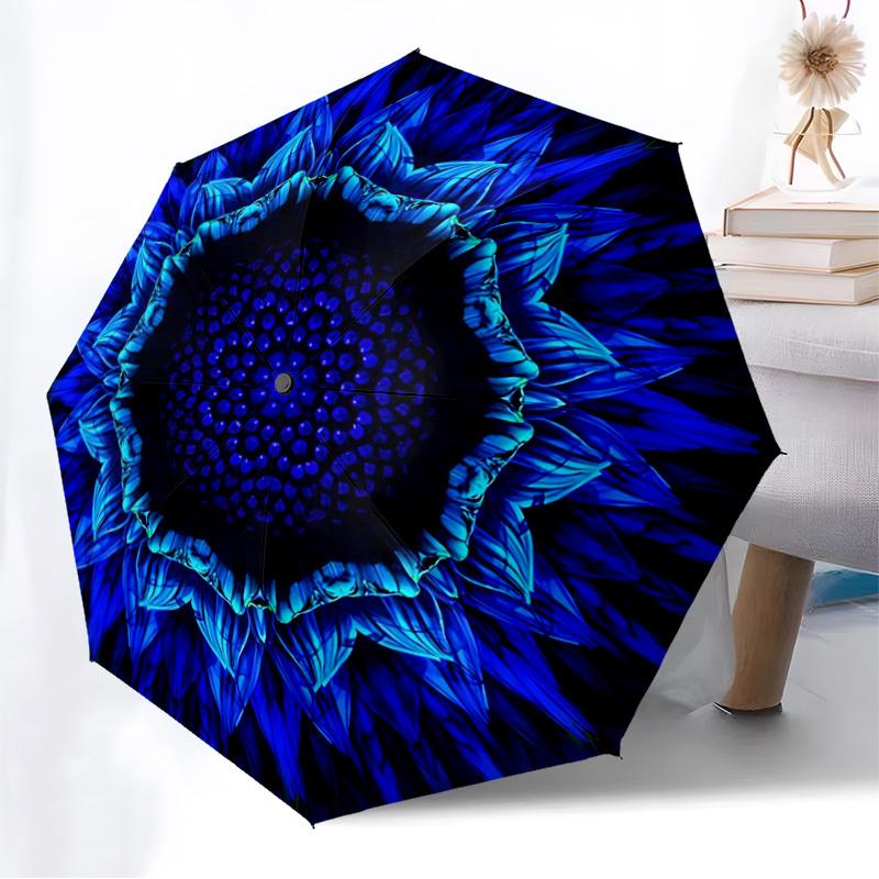 1pc Blue Lotus Flower Automatic Open/Close Umbrella, Folding Compact Umbrella with Lightweight Design for Women/Men yy251011057