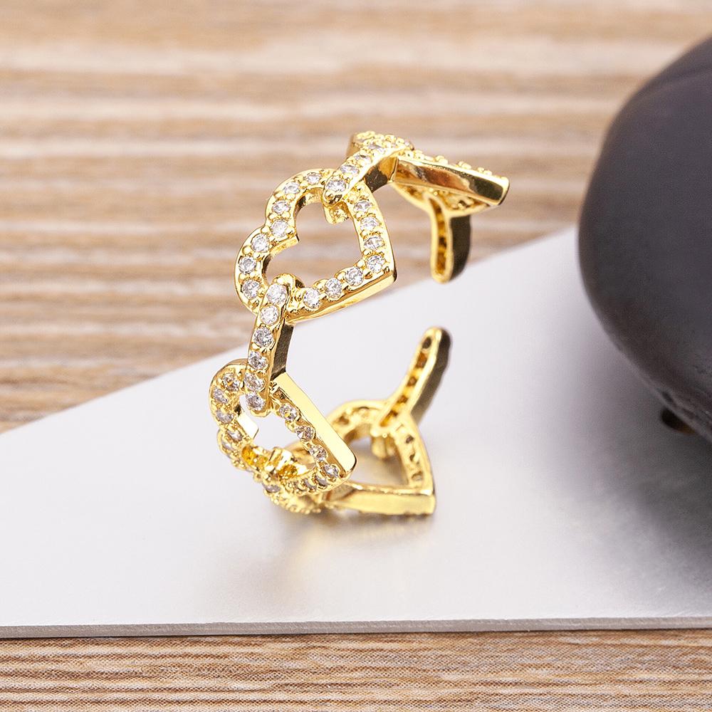 Nidin Temperament Romantic Heart Open Adjustable Rings for Women Girls Engagement Zircon Party Wedding Gift Jewelry Wholesale