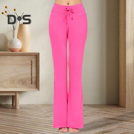 Женские расклешенные брюки с карманами, эластичный пояс, регулируемый шнурок, однотонные повседневные брюки для отдыха на каждый день