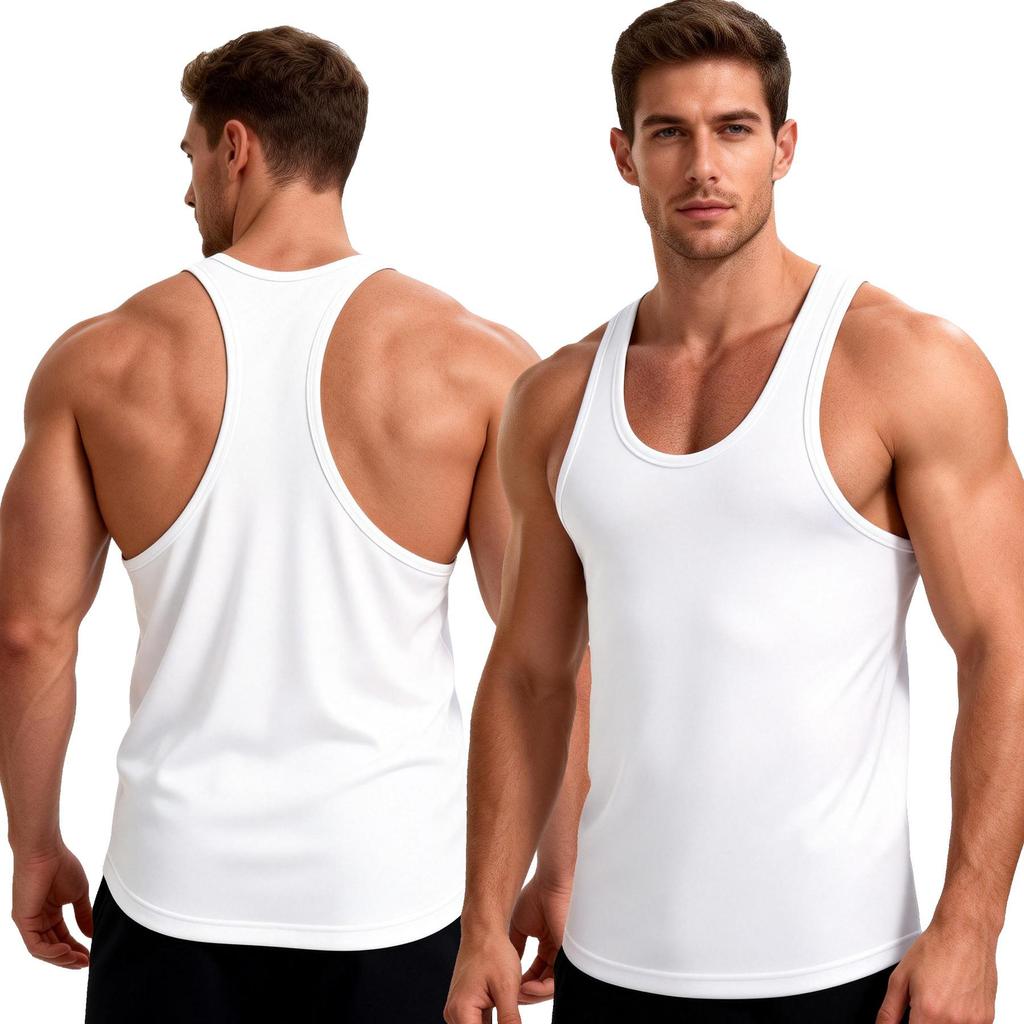 Summer Men's Y-Back Muscle Tank Tops Quick Dry Sleeveless Gym Workout Shirt Bodybuilding Training Fitness Stringer Vest