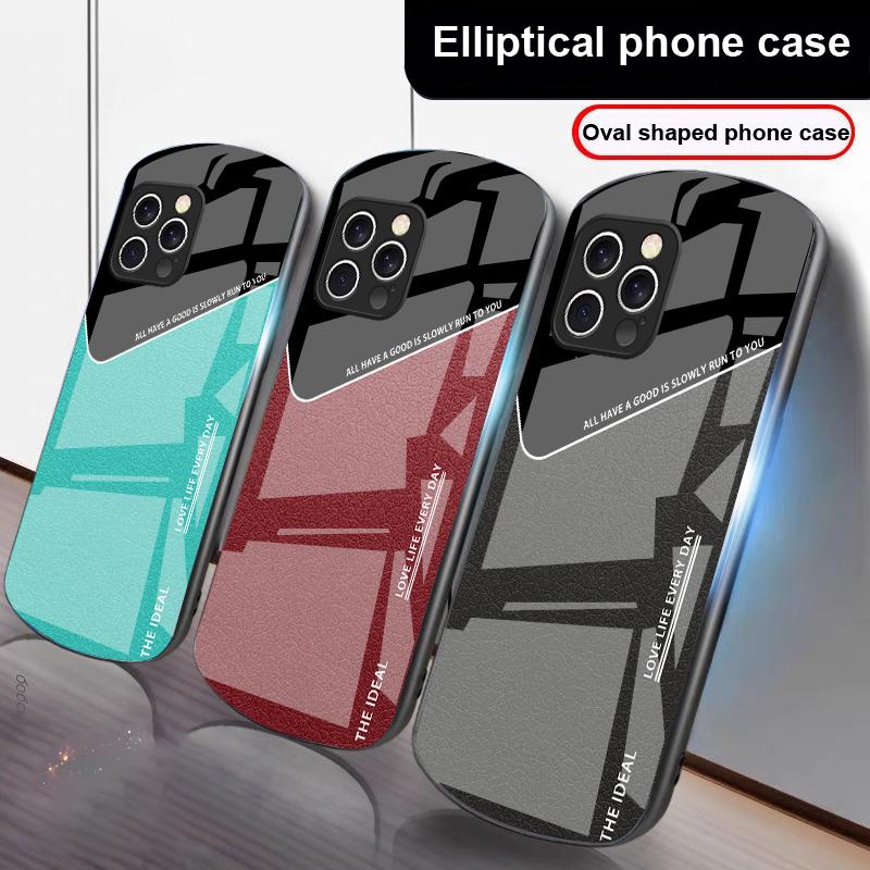 Кожаный элемент сетки для iPhone 16 Pro Max 15 Pro 14 13 12 Mini 11 XS Max XR 7 8 Plus SE 2022 Эллиптический стеклянный чехол для телефона