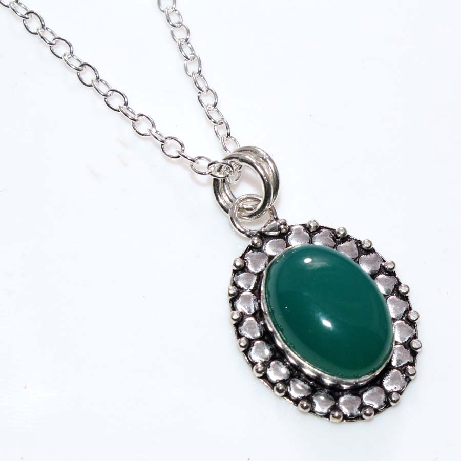 Decent Green Onyx 925 Silver Plated Necklace 18" Handmade Gift Jewelry Trendy b1M44