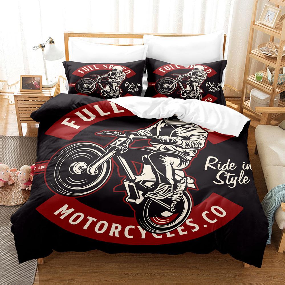 Motorcycle Duvet Cover Set Dirt Bike Extreme Sports Theme for Boy Girl Motocross Racer Polyester Bedding Set King Queen Size