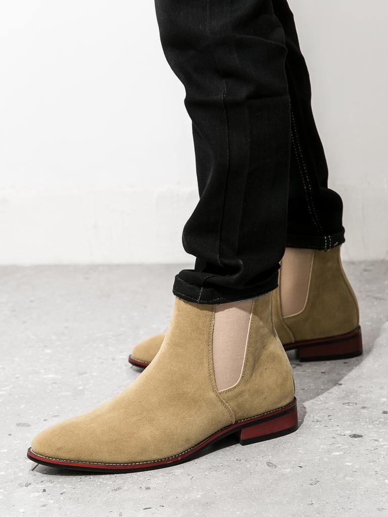 Fashion Winter New Chelsea Boots Mens Suede Leather Decent Men Ankle Boots Original Male Short Casual Shoes British Style Pointed Shoes