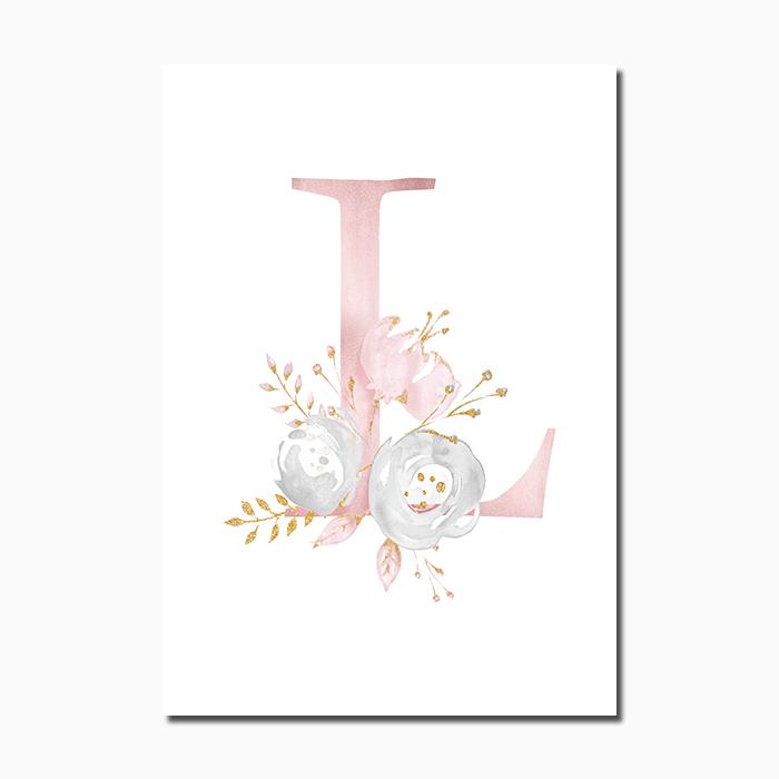 Baby Girl Pink Flowers Canvas Poster Nursery Wall Art Print Modern Letters Painting Wall Pictures Nordic Kid Bedroom Decoration