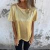 Lady Summer Top Round Neck Short Sleeves Pullover Blouse Glossy Surface Pure Color Stretchy T-shirt for Daily Wear Date Party