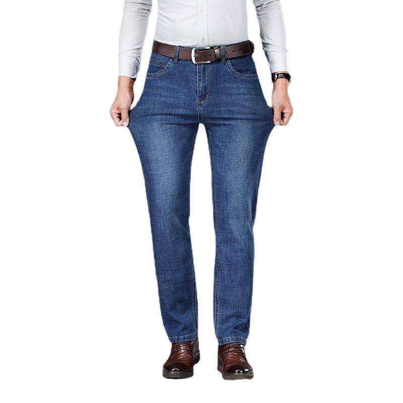 Jeans Men'S Autumn Cotton Elastic High Waisted Denim Pants Simple And Atmospheric Men'S Business