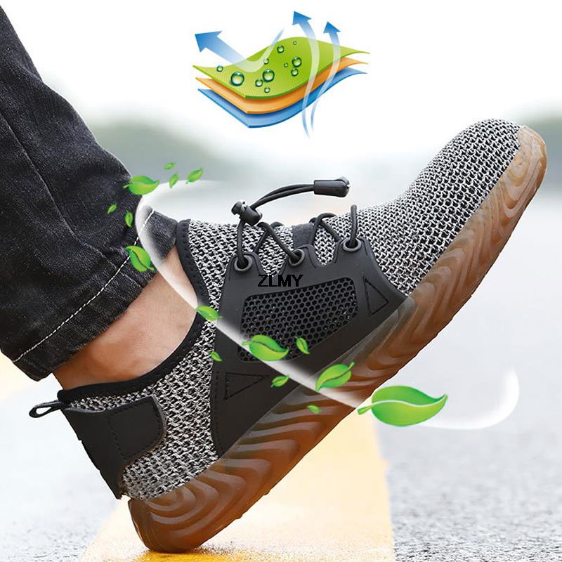 Модные сетчатые защитные ботинки для мужчин, летние рабочие ботинки со стальным носком, устойчивые к проколам, противоударные рабочие ботинки, дышащие защитные ботинки для мужчин