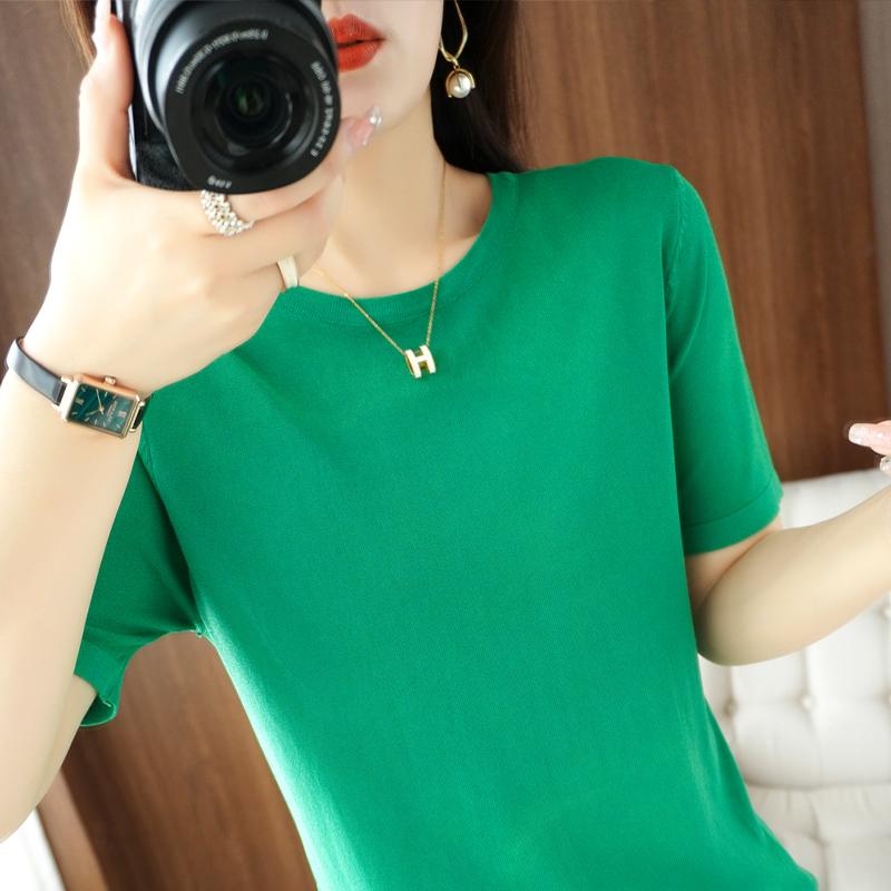 Женская вязаная футболка MODERN NEW SAGA, летняя вязаная рубашка, футболки с короткими рукавами, пуловер с круглым вырезом, вязаные топы