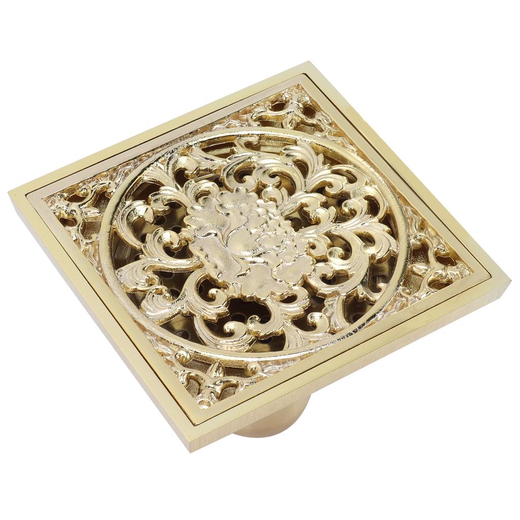 10x10cm Floor Drain Gold Copper Deodorant Floor Drain Strainer for Kitchen Bathroom HotelDeep Water