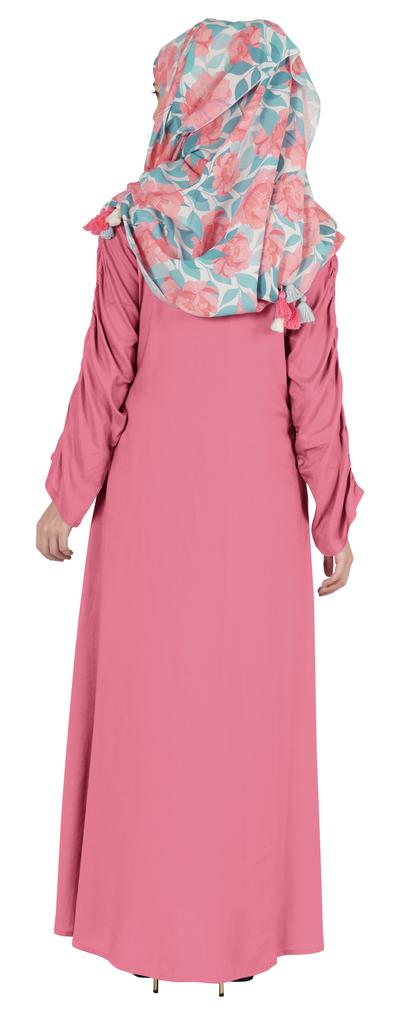 Bimba Islamic Clothes For Women Long Dress With Printed Hijab Scarf Rayon Abaya Maxi Front Button Muslim