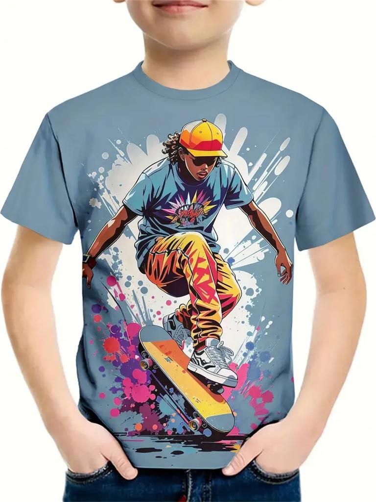Одежда для мальчиков Футболки с коротким рукавом Одежда для мальчиков Детская одежда с 3D-принтом Модные графические футболки Повседневные детские футболки