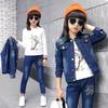 Джинсовый костюм для девочек, детский весенний костюм из двух частей в корейском стиле
