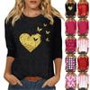 Женская мода, повседневная свободная футболка с принтом на День святого Валентина и круглым вырезом, рукав 3/4, женский топ