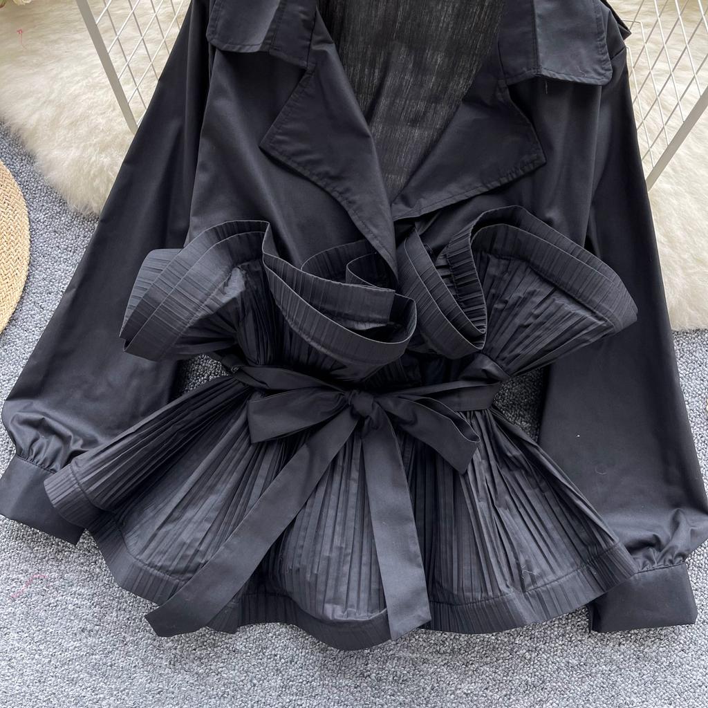 Стиль дочери в стиле легкой роскоши, высококлассная рубашка с воротником-костюмом, женская осенняя куртка с дизайном талии на ремешке и краем в виде лепестков лотоса