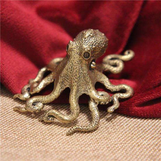 Украшение в виде осьминога, настольная ретро-статуэтка осьминога из сплава, коллекционная статуэтка осьминога из цельного металла для домашнего офиса, автомобиля, декора