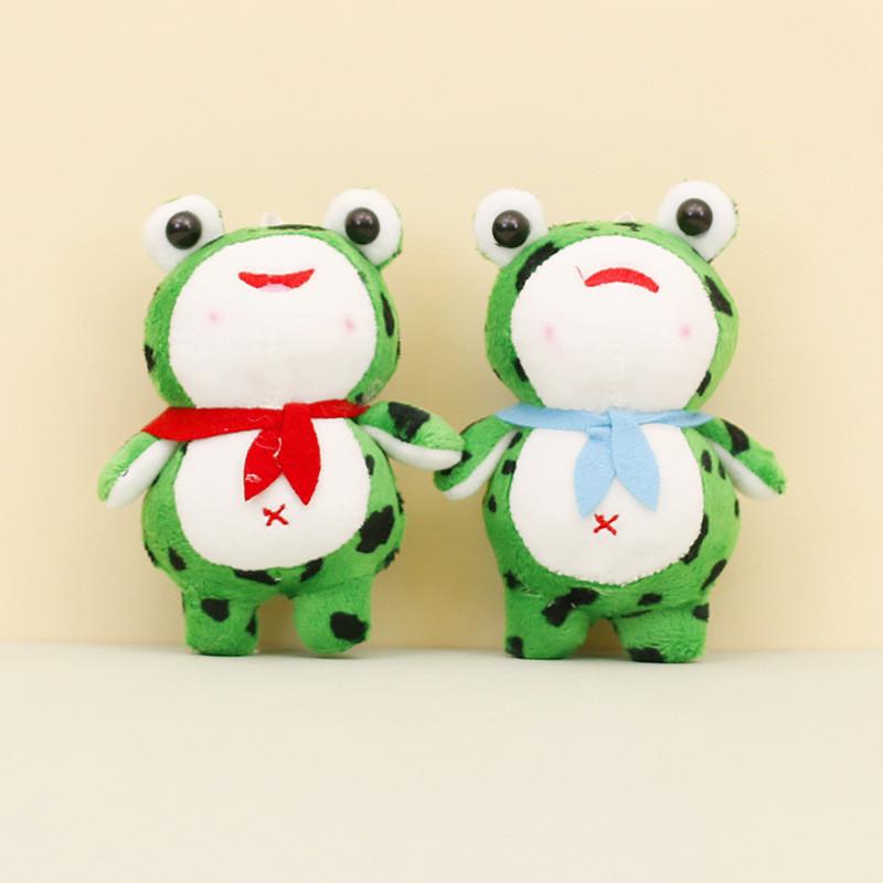 Soft Short Plush Frog Keychain With Red Scarf Pp Cotton Filling Cute Frog Ornament
