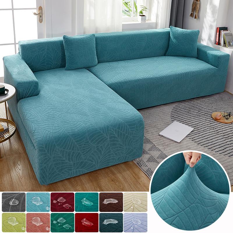 Jacquard Waterproof Sofa Covers Corner Thick Sofa Slipcover Elastic Solid Color Couch Cover For Living Room 1 /2 /3 /4 Seater