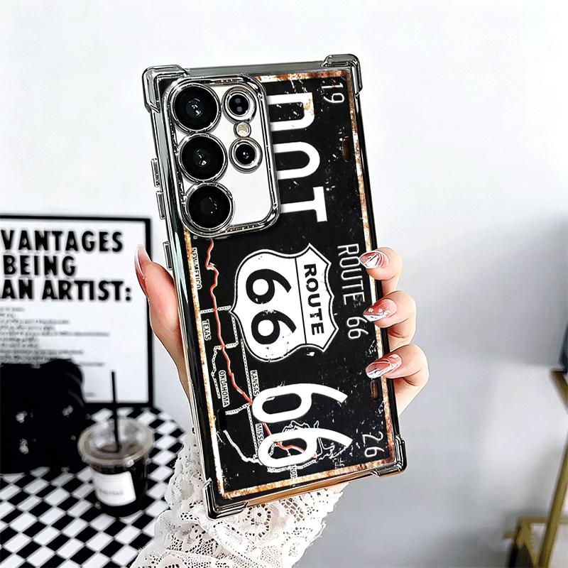 Retro Vintage License Plate Soft Phone Case For Samsung Galaxy S26 Ultra S25 Edge S24 FE S23 Plus S22 S21 + S20 Plating Anti-Fal