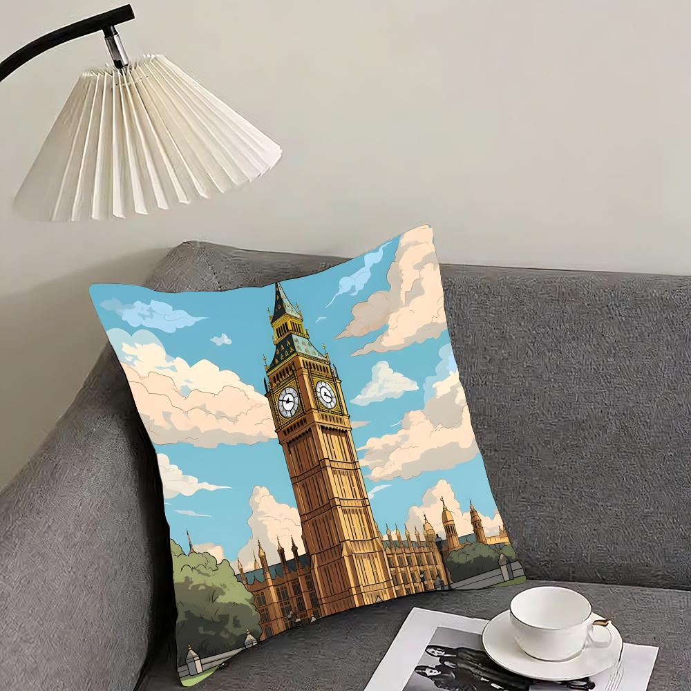 London Fashion Cushion Cover Pillowcase Ultra Soft Skin Friendly Fabric Cloud Like Comfort Concealed Zipper