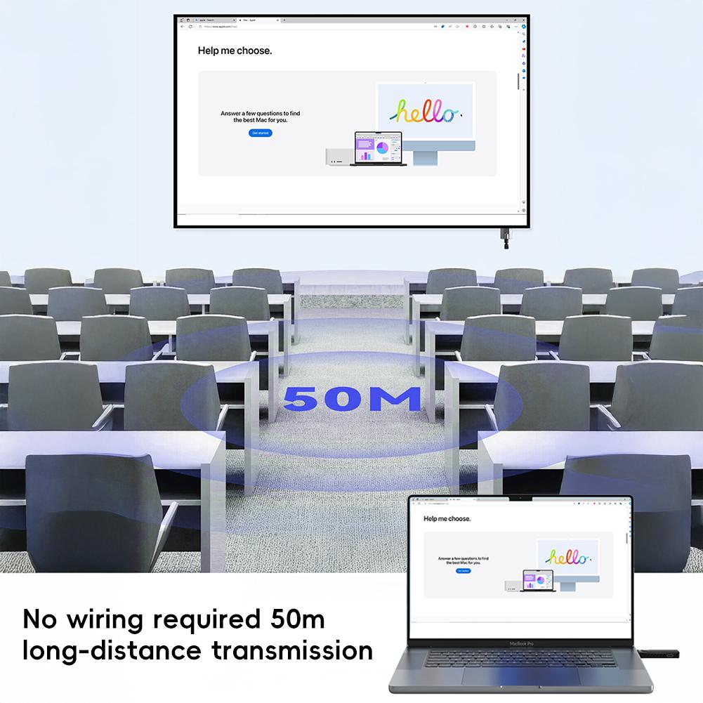 Беспроводной HDMI-передатчик точка-точка дублирование экрана ноутбука несколько устройств большая дальность передачи для конференций устройство для проецирования экрана-Q50