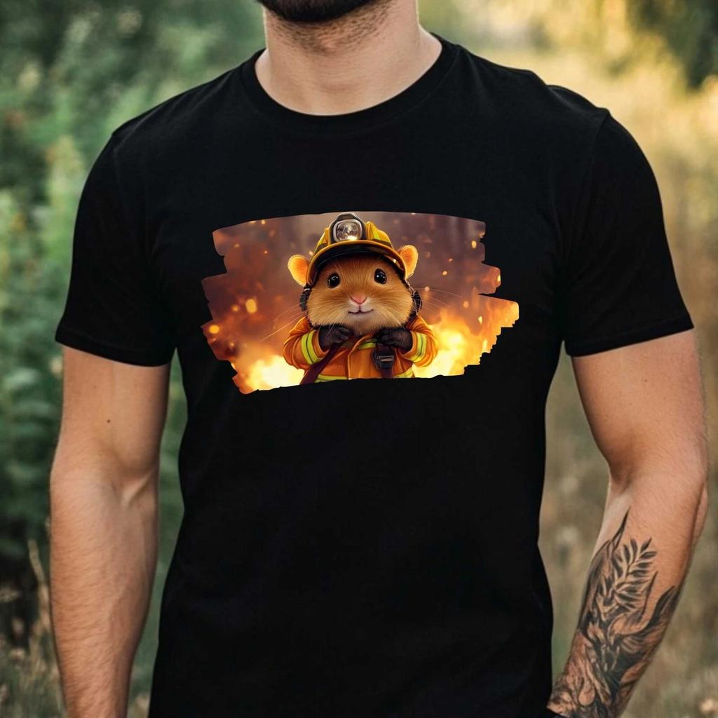 T-Shirt Herren Hamster als Feuerwehrmann Motiv Baumwolle Größe XS bis 5XL