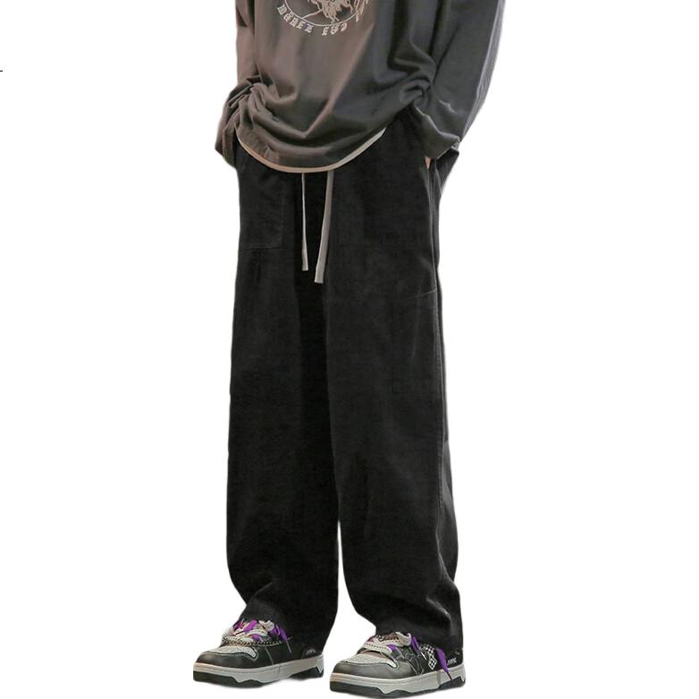 Homlean Japanese-Style Literary Casual Pants for Men, Spring And Summer Niche Trendy Straight-Leg Cargo Trousers HG01 Black S