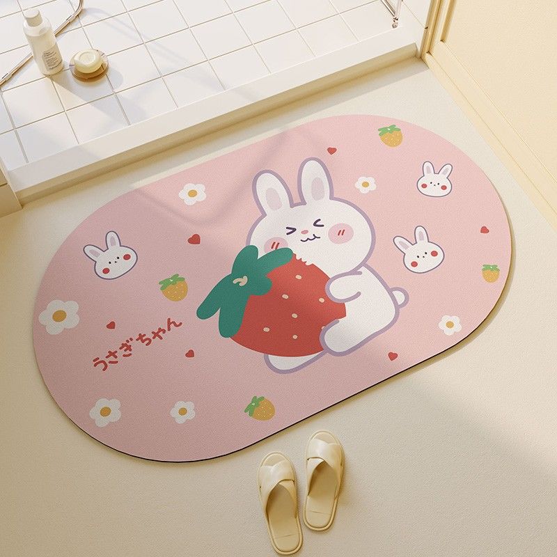 Cute Cartoon Animal Diatom Mud Bathroom Non-Slip Floor Mat Toilet Water Absorption Quick Drying Dirt-Resistant Easy Care Wear-Resistant Floor Mat