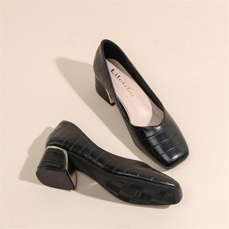 New Designers Classics Square Toe Chunky Heel Women Pumps High Heels Work Shoes Elegant Black White Office Ladies Shoe Size35-43