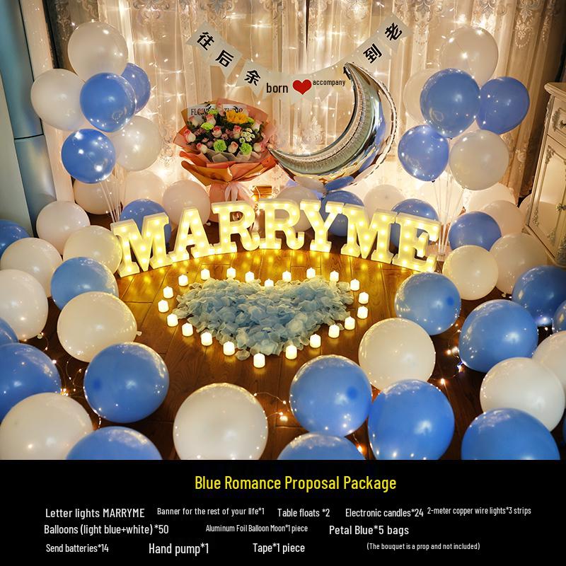 Romantic Surprise Proposal Scene: Creative Letter Lights & Indoor Decoration for Qixi Valentine's Day