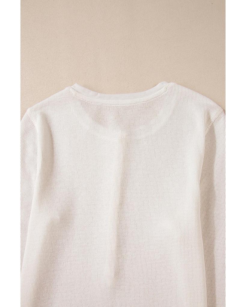 Azura Exchange Белый однотонный вафельный топ с длинным рукавом и застежкой на полпуговицы