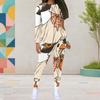 Women Plus Size Round Neck Long Sleeve Skeleton Printed Top Fitted Pants Two Piece Set