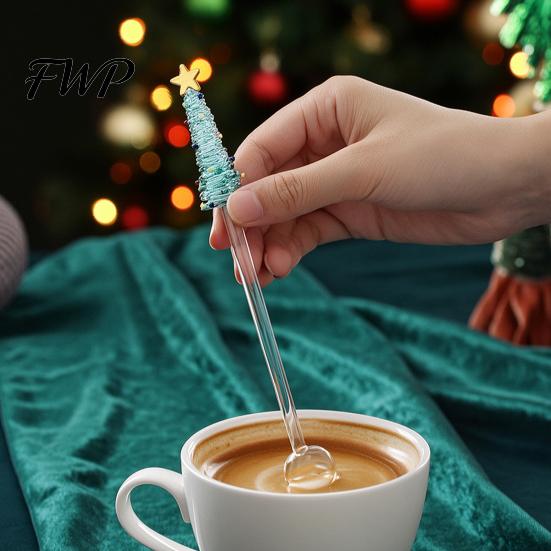Transparent Spiral Texture Stirring Rod Glass Stick/Spoon, Handmade Christmas Tree Topper Decor, Heat Resistant Elegant Cocktail Mixing Tool
