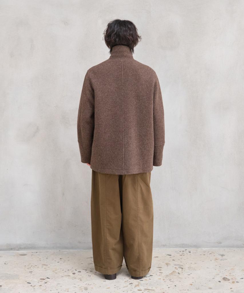 HORLISUN Idaho Snap Button Wool Half Coat Melange Brown
