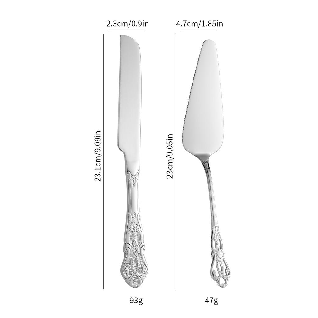 2pcs Vintage Pala Stainless Steel Bread Knife and Cake Spatula Set, Carved Hollow Design Elegant Cake Server for Parties