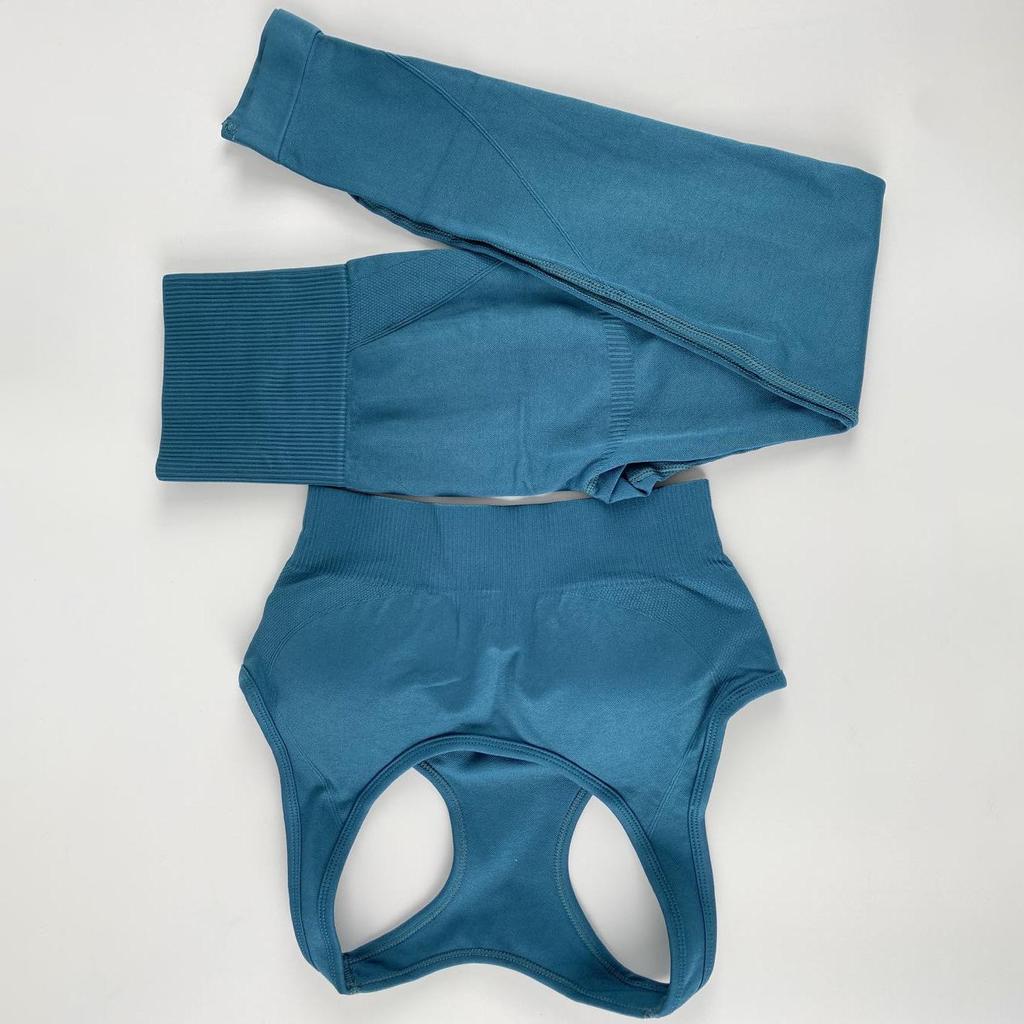 Seamless Knitted Slim Hip Lifting Sweat Wicking Sports Bodysuit Back Fitness Bra Yoga Suit For Women Solid Color Set